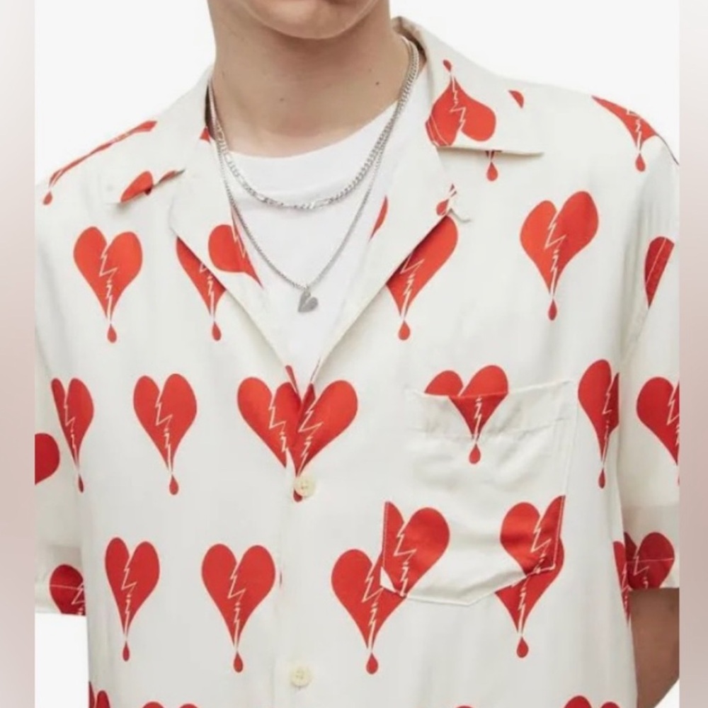 ALLSAINTS Short Sleeve Broken Heart Print Shirt - Med. - Picture 2 of 5